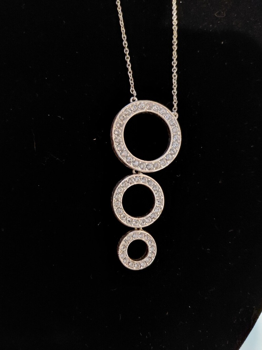 Silver-tone Triple Circle Crystal Pendant Necklace - White